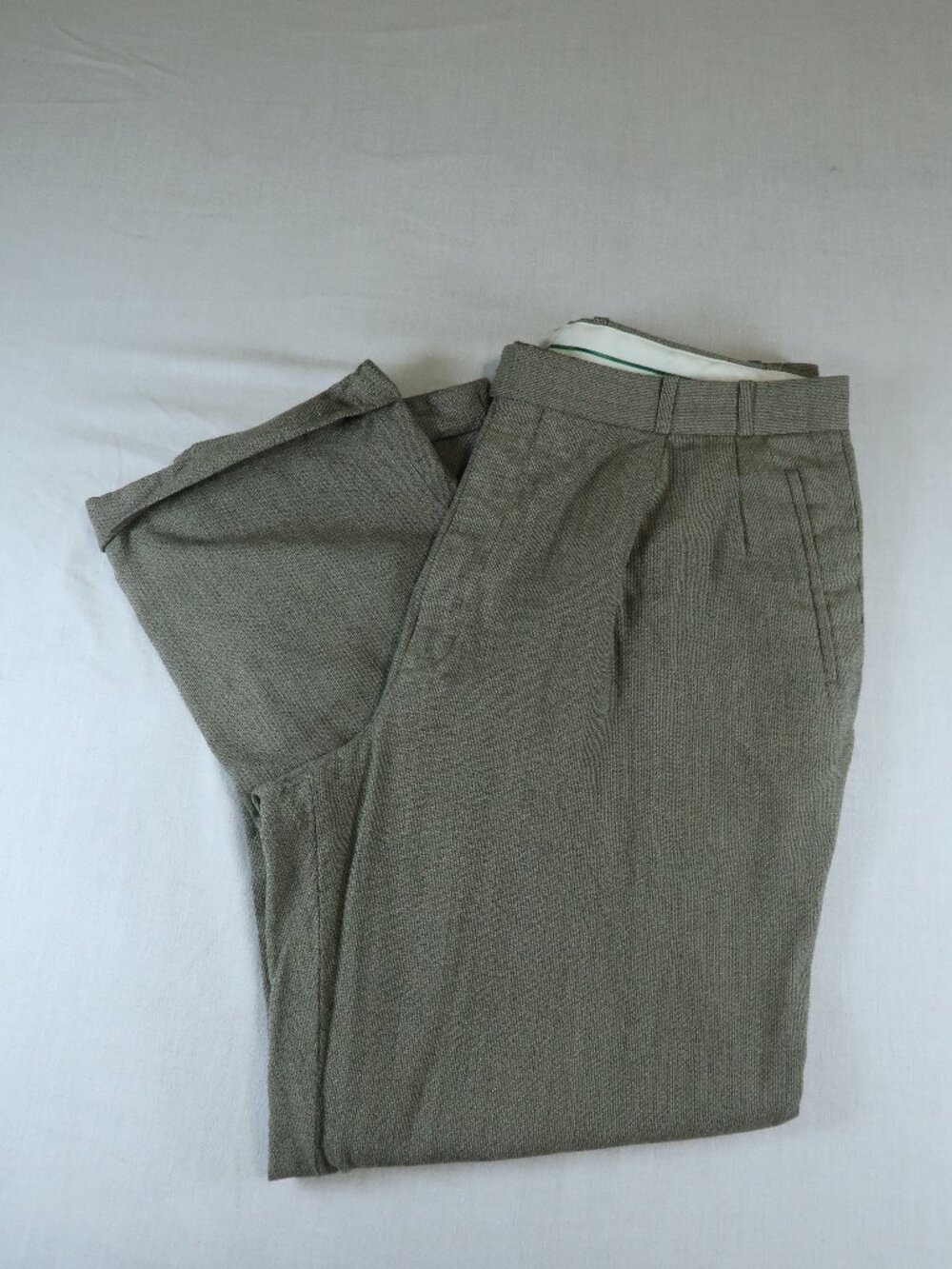 Greg Peters Men’s Size 42 Pure New Wool Pleated Dress Pants Gray Green Trousers
